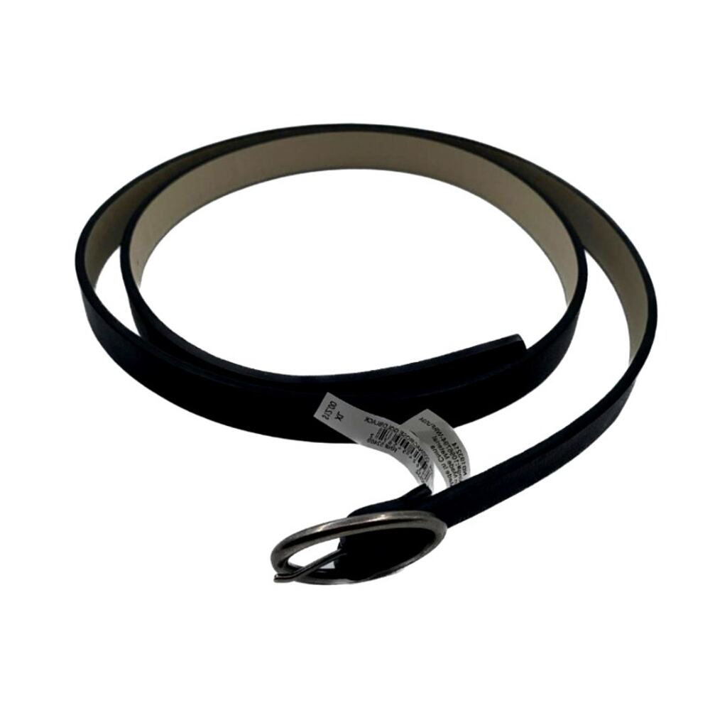 Womens Black Skinny Leather Belt XL Thin Oval Silver Buckle 40-43" 3/8:" Slim